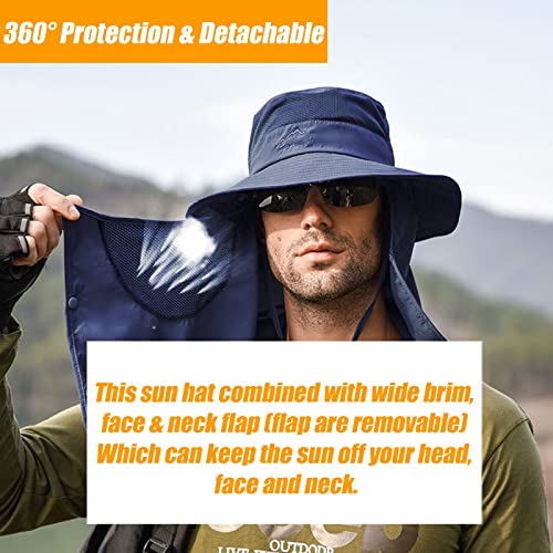 Fishing Hat for Men & Women, Sun Protection Hat with Face Cover & Neck Flap - color: Dark Blue