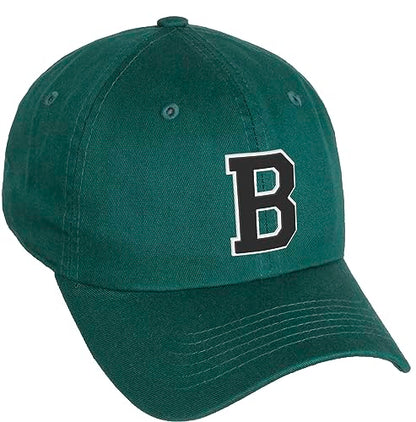 Daxton Classic 3D Varsity White Black Initial A to Z Letters Baseball Cap Dad Hat - color: Hunter Green, style: Letter B