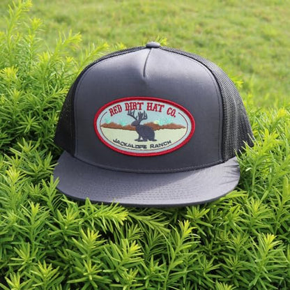 Red Dirt Hat Company Wildlife Hat | 5-Panel Western Adjustable Snapback Cap - color: Jackalope - Charcoal/Grey