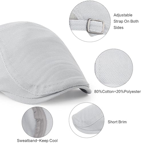 3Pcs Cotton Newsboy Hat for Men Cool Adjustable Flat Cap - color: Wy1-black+lightgrey+white