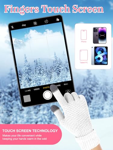 JaGely 8 Pieces Women Winter Hats and Gloves Set Women Warm Touchscreen Knitted Lined Gloves Winter Beanies - color: Grey, Soft White, Skin Pink, Dark Blue