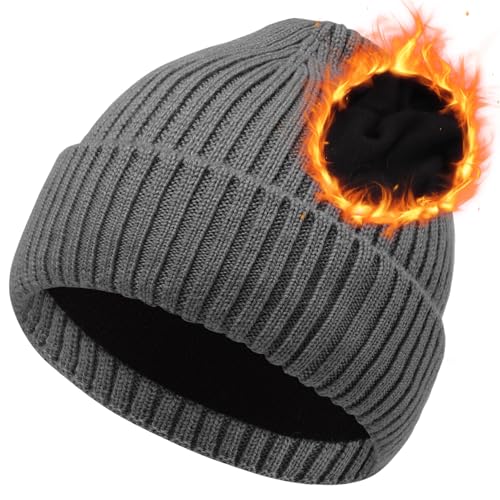 Oversize M/L/XL/XXL Merino Wool Beanie Hat for Men & Women - color: Light Grey, size: X-Large-XX-Large
