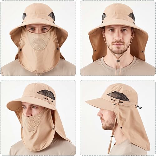 Cuffbow 3 Pcs Sun Hat for Men Women with Neck Flap Breathable Wide Brim Bucket Hat UV Protection UPF 50+ Fishing Hiking - color: Dark Gray, Gray, Khaki