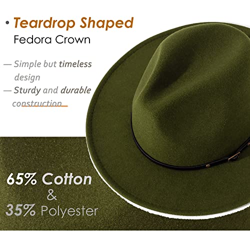 Lisianthus Women Belt Buckle Fedora Hat - color: Olive-green
