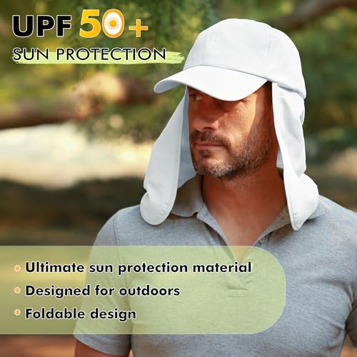 Tirrinia Wide Brim Sun Hat with Neck Flap for Men & Women - color: White