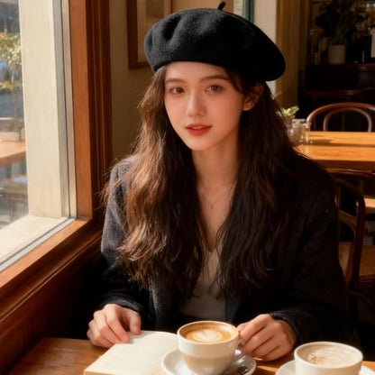 Women Classic French Beret Hat Irish Painter Cap Warm Wool Artist Beanie Hat Lady Fancy Dress - color: B-black