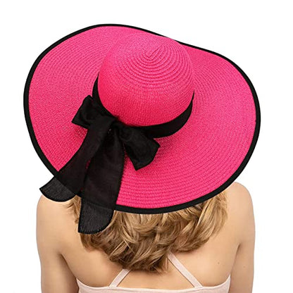 FSIGOM Women's Folable Floppy Hat,Wide Brim Sun Protection Straw Hat, Summer UV Protection Beach Cap - color: C1-e-rose Red, size: Medium
