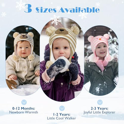Baby Winter Hat Toddler Beanie Warm Fleece Lined Earflap Cap with Pom Pom - color: O1pc Stripe Penguin, size: 1-2T