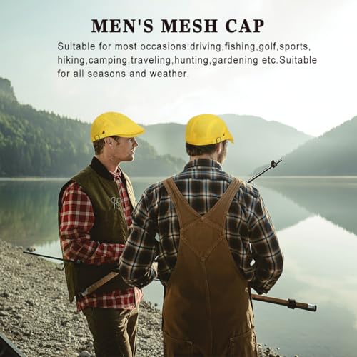 Xinveen Men's Mesh Cap Breathable Summer Newsboy Hat Adjustable Beret Ivy Cap Irish Cabbie Driving Hunting Hats - color: Yellow