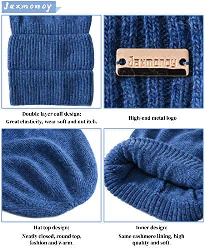 jaxmonoy Slouchy Beanies for Women Winter Lightweight Ladies Knit Hat Cuffed Soft Warm Slouch Beanie Cap - Brown - color: Denim Blue
