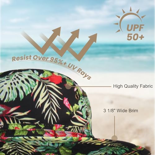 Bucket Hat UV Protection Sun Hat, Boonie Fishing Safari Hats for Outdoors - color: Floral Print Green