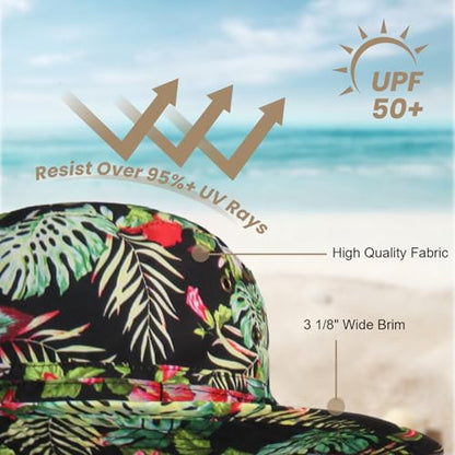 Bucket Hat UV Protection Sun Hat, Boonie Fishing Safari Hats for Outdoors - color: Floral Print Green