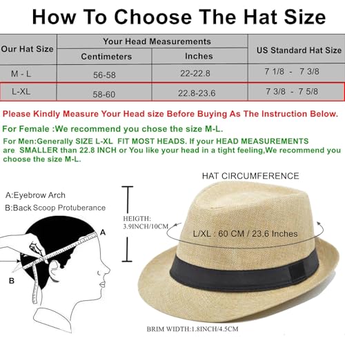 5 Pack Bulk Cuban Fedora Sun Hats Men with Adjustable Strap, Short Brim 1920s Unisex Party Costume Hats Women. - color: Cream Beige(size:l-xl)