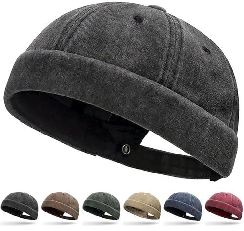 Initlove Docker Hat for Men Vintage Brimless Sailor Hat Beanie Cap - color: Black