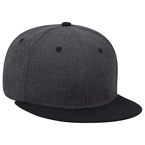 OTTO SNAP Wool Blend Twill Round Flat Visor 6 Panel Pro Style Snapback Hat - color: Blk/H.blk/H.blk