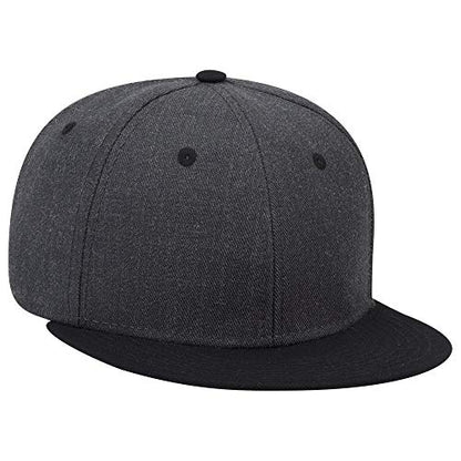 OTTO SNAP Wool Blend Twill Round Flat Visor 6 Panel Pro Style Snapback Hat - color: Blk/H.blk/H.blk