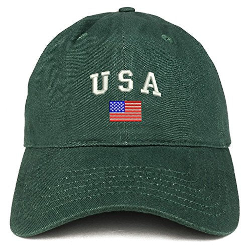 Trendy Apparel Shop American Flag and USA Embroidered Dad Hat Patriotic Cap - color: Hunter