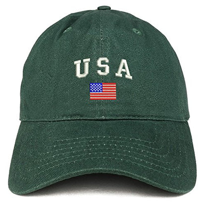 Trendy Apparel Shop American Flag and USA Embroidered Dad Hat Patriotic Cap - color: Hunter