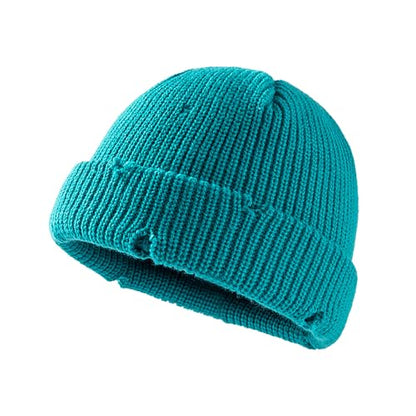 Unisex Warm Knit Skull Cap Hip-hop Slouchy Ripped Knitted Hat - color: Light Blue