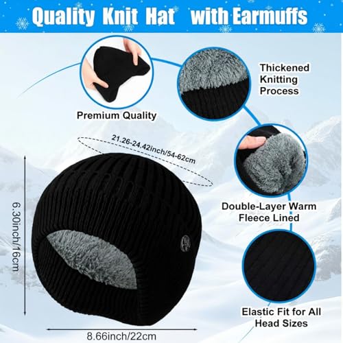 8 Pcs Winter Warm Set for Men Black Knitted Beanie Earflap Cap Touchscreen Half Finger Glove Scarf Socks