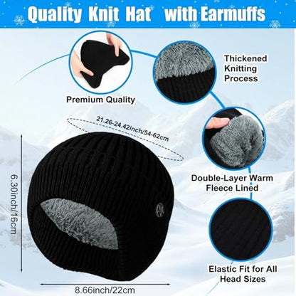 8 Pcs Winter Warm Set for Men Black Knitted Beanie Earflap Cap Touchscreen Half Finger Glove Scarf Socks