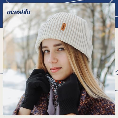 ACUSHLA 100% Merino Wool Beanie for Men & Women Knit Winter Hat Skull Cap - color: Creamy White, size: Medium-Large