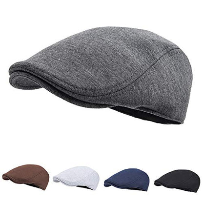 FEINION Men Cotton Newsboy Cap Soft Fit Cabbie Hat - color: Dark Grey