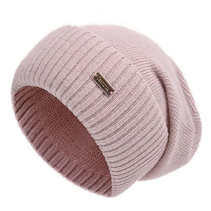 jaxmonoy Slouchy Beanies for Women Winter Lightweight Ladies Knit Hat Cuffed Soft Warm Slouch Beanie Cap - Brown - color: Pink