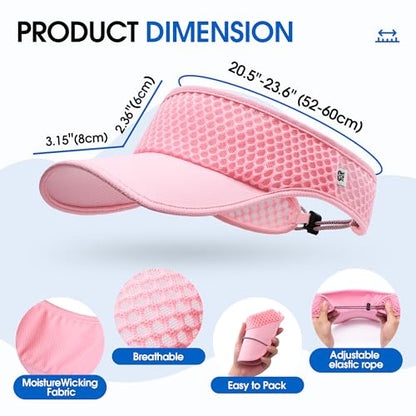 AUSFLUG Sun Visor Hat Men Women - Moisture Wicking Lightweight Sports Cap - color: Pink
