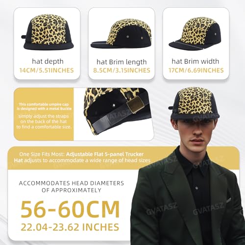 Snapback 5 Panel Hat for Men Women Classic Flat Bill Baseball Cap Trucker Hat Leopard Print Hip Hop Biker Board Cap