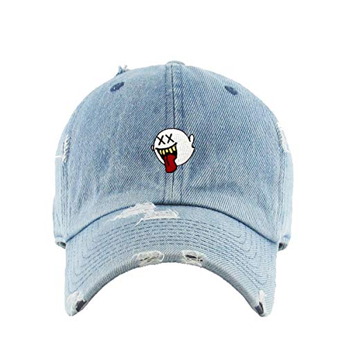 Silly Ghost Vintage Baseball Cap Embroidered Cotton Adjustable Distressed Dad Hat - color: Light Denim