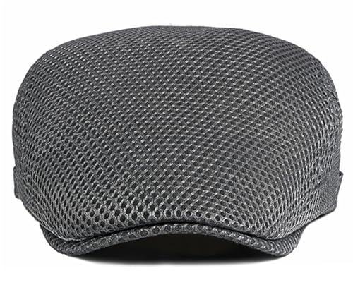 DIYDECAL Mens Breathable Mesh Summer Hat Adjustable Newsboy Beret Ivy Cap Cabbie Flat Cap - color: Dark Grey