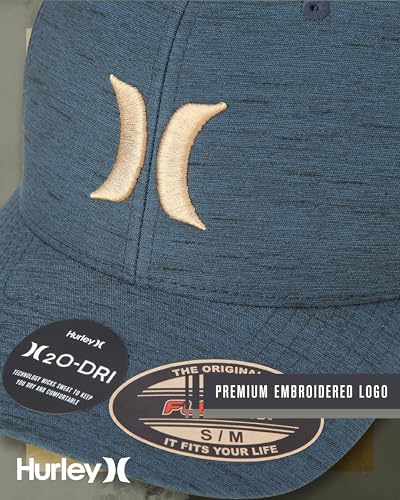 Hurley Mens Baseball Cap Curved Brim Moisture Wicking Flexfit Fitted Hats - color: Spruce Fog, size: Small-Medium