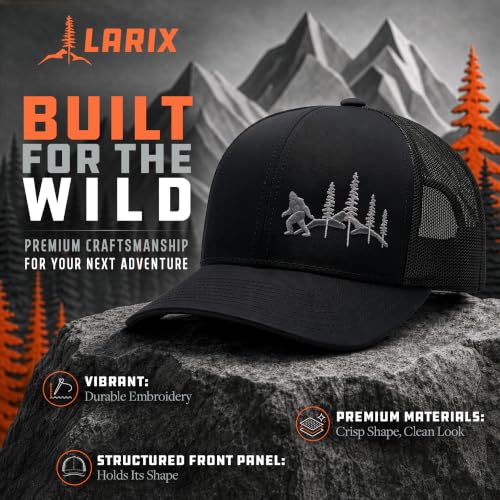 LARIX Trucker Hat Men - Snapback Cap with Breatheable Mesh Back, Hats for men, Mens Hat, Mens Trucker Hats - color: Black (Wb)