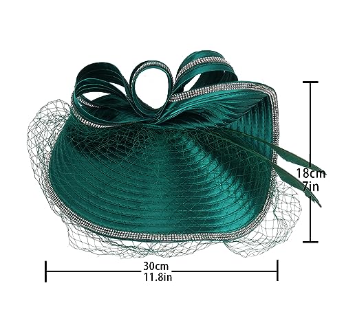 ORIDOOR Women Fascinators Derby Church Tea Party Wedding Flower Feathers Headpiece with Headband Clips - color: A Green