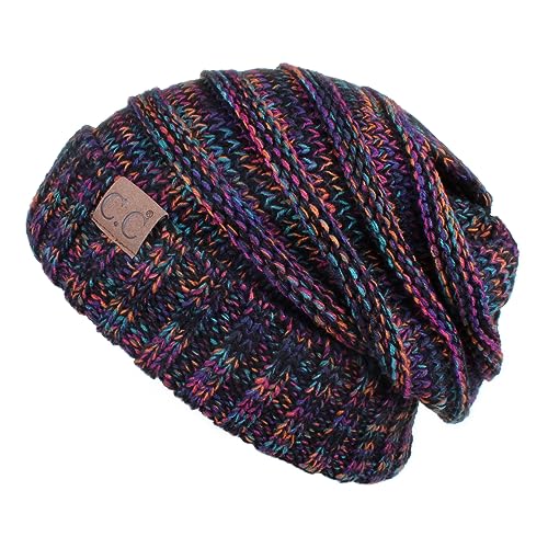 C.C Hat-100 Oversized Baggy Slouch Thick Warm Cap Hat Skully Cable Knit Beanie - color: Black-multi