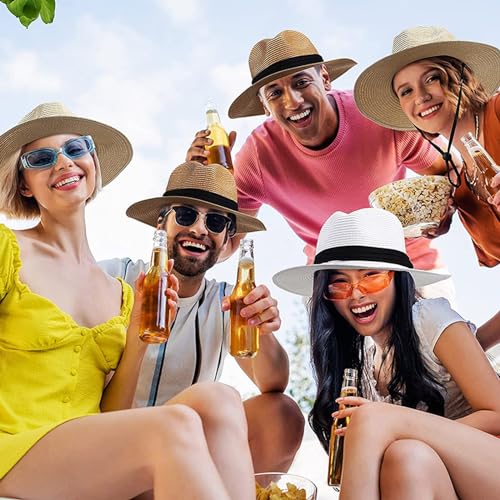 Womens Mens Wide Brim Straw Panama Hat Beach Sun Hat Summer Wide Brim Straw Roll up Hat Fisherman's UPF 50 - color: White