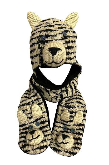 Agan Traders Animal Hat Cap Wool Fleece Lined Trapper Beanie Multi-Functional Set Girls Boys Adult - color: Combo-tiger