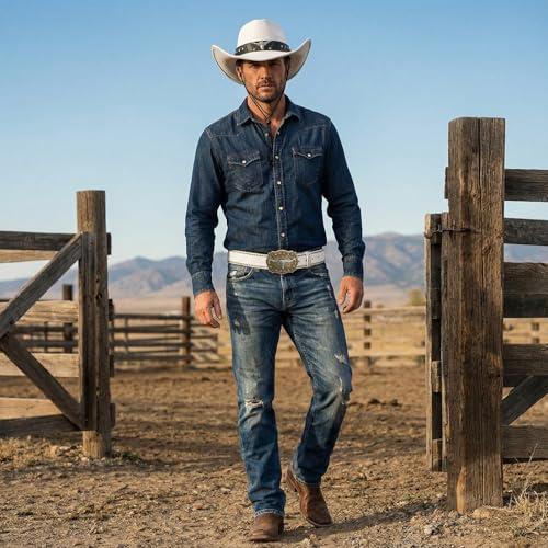 Chicingyou Cowboy Hat Belt - color: White, size: for 31-34" Waist, style: Rivets