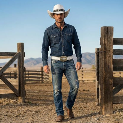 Chicingyou Cowboy Hat Belt - color: White, size: for 31-34" Waist, style: Rivets