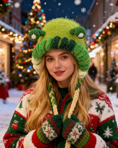 MINGSEECESS Women Girls Knitted Beanie Hat Crochet Braided Knit Warmer Cap Skiing Snowboarding Ear Flap Hats - color: Novelty-green