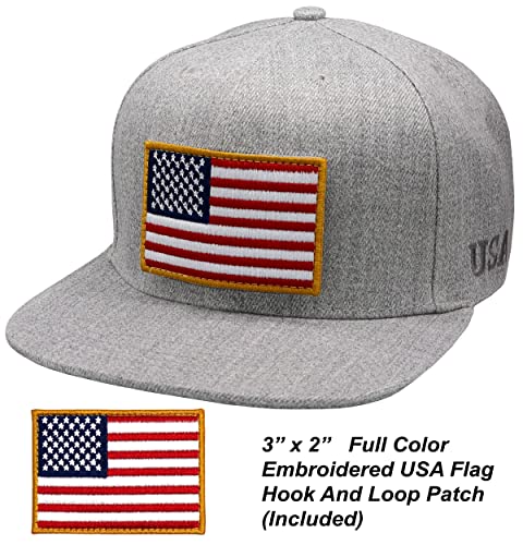 Antourage American Flag Unisex Baseball Hat for Men and Women | USA Flag Mesh Snapback Cap with 2 Patriotic Patches - color: (75) Grey Flat Visor Snapback