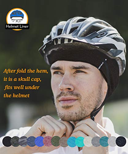 EMPIRELION Mens Running Beanie Hat, 9" Lightweight Helmet Liner Skull Cap - color: Black + Dark Grey Mel.
