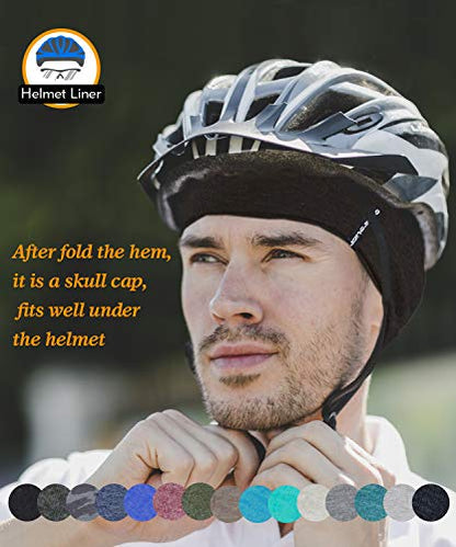 EMPIRELION Mens Running Beanie Hat, 9" Lightweight Helmet Liner Skull Cap - color: Black + Dark Grey Mel.