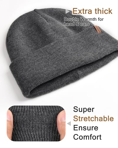 FURTALK Mens Winter Fleece Lined Knit Cuffed Beanie - color: Mix Grey