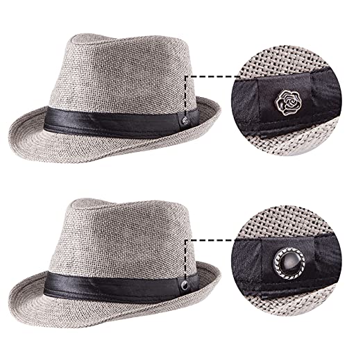 XL Straw Fedora Hats for Men Summer Trilby Beach Travel Panama Casual 7 1/2 - color: Grey