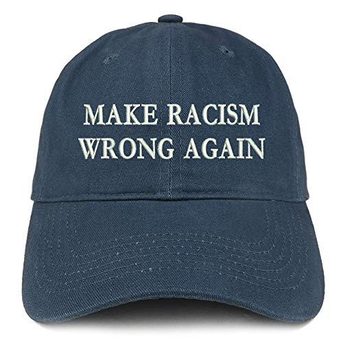 Trendy Apparel Shop Make Racism Wrong Again Embroidered Soft Crown 100% Brushed Cotton Cap - color: Navy
