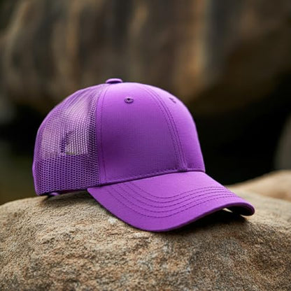 Falari Trucker Hat Baseball Cap Structured Plain Design 6 Panel, Adjustable Size - color: 1pk Purple