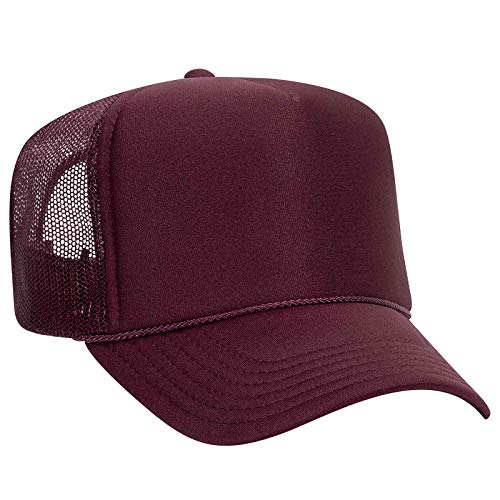 OTTO Wholesale 12 x Polyester Foam Front 5 Panel High Crown Mesh Back Trucker Hat - (12 Pcs) - color: Maroon