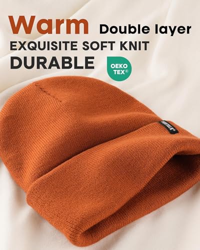 FURTALK Beanie Hat for Men Women Winter Hats for Women Men Soft Warm Unisex Cuffed Beanie Knitted Skull Cap - color: Ad-dark Orange